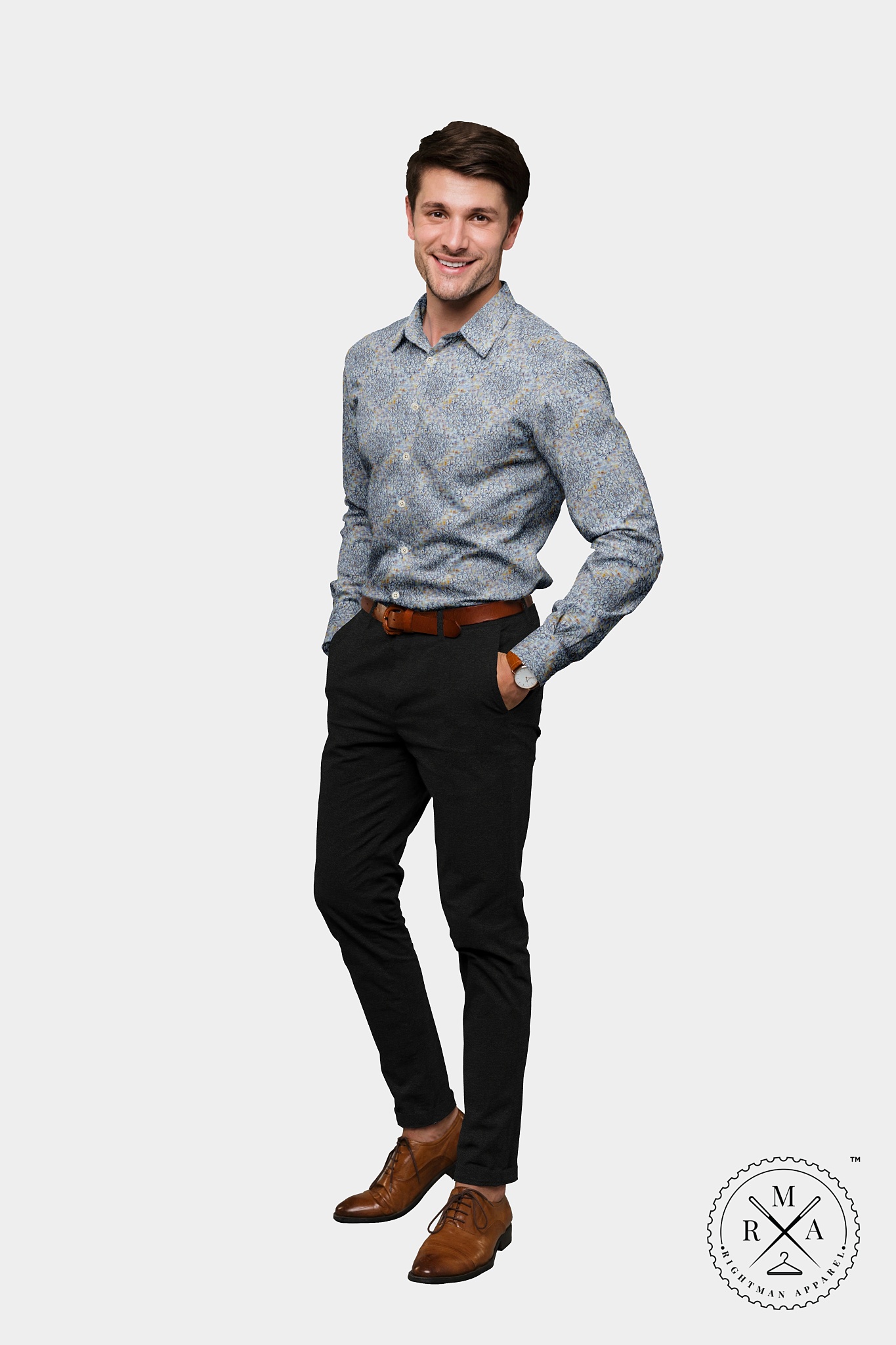 Gray Linen Brochet Digital Print Shirt SH326